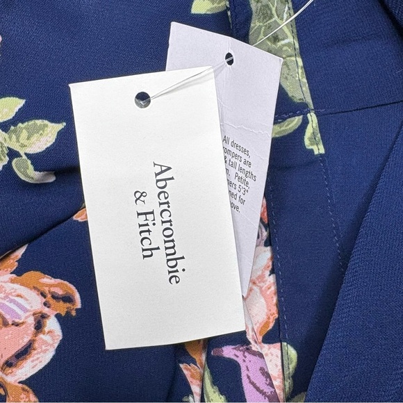 Abercrombie & Fitch Floral Maxi Dress High Neck Cut Out Waist Belted Navy Size S - Picture 16 of 16